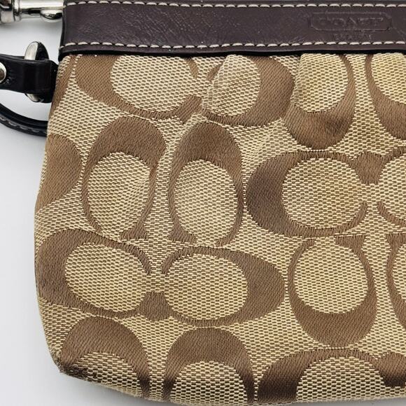 Coach Wristlet Signature Logo Brown Monogram Canvas Leather Trim Small Purse - Picture 8 of 14